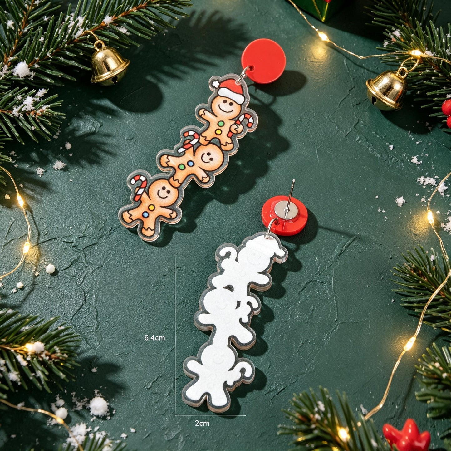 Festive Christmas Stacked Gingerbread Man Earrings Cute Holiday Party Accessory
