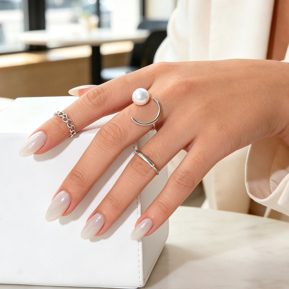 3pcs Minimalist Jewellery Imitation Pearl Bar Decor Stackable Midi Finger Rings