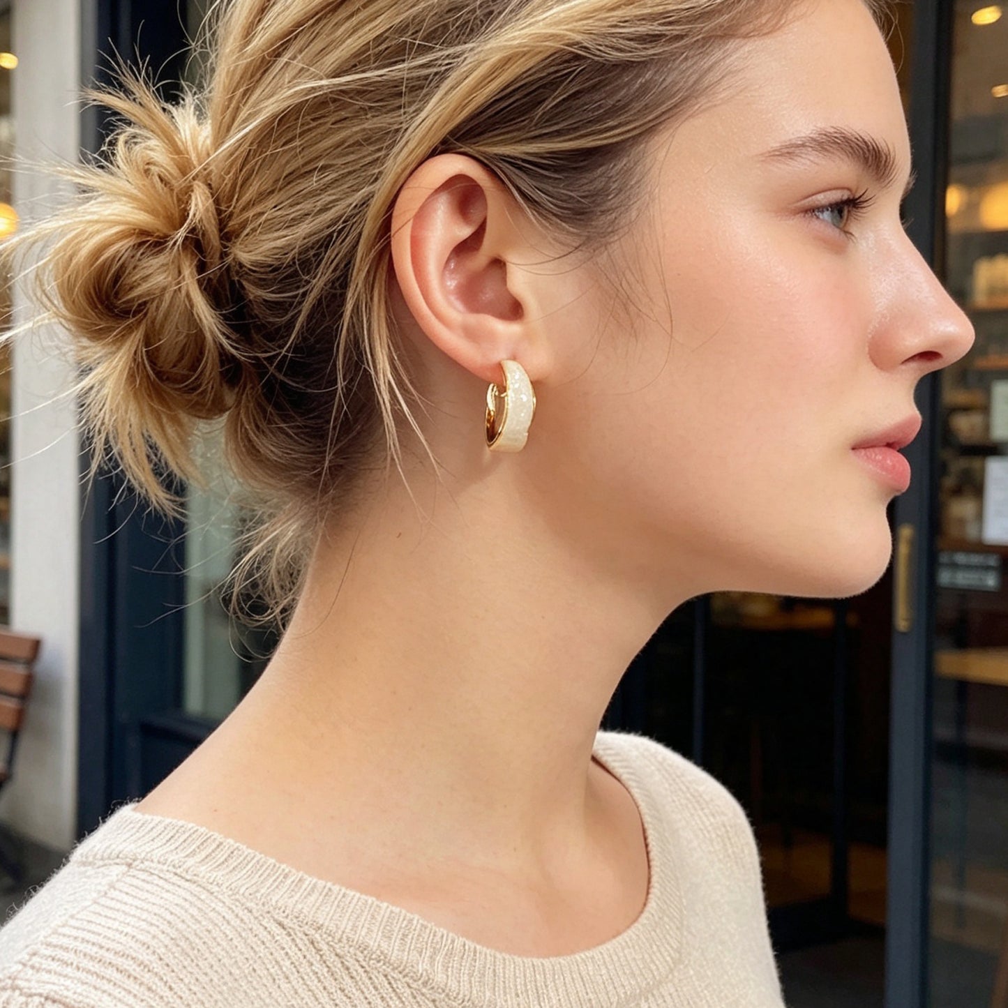 Simple White Enamel C Shape Hoop Stud Earrings Daily Officework Casual Jewelry