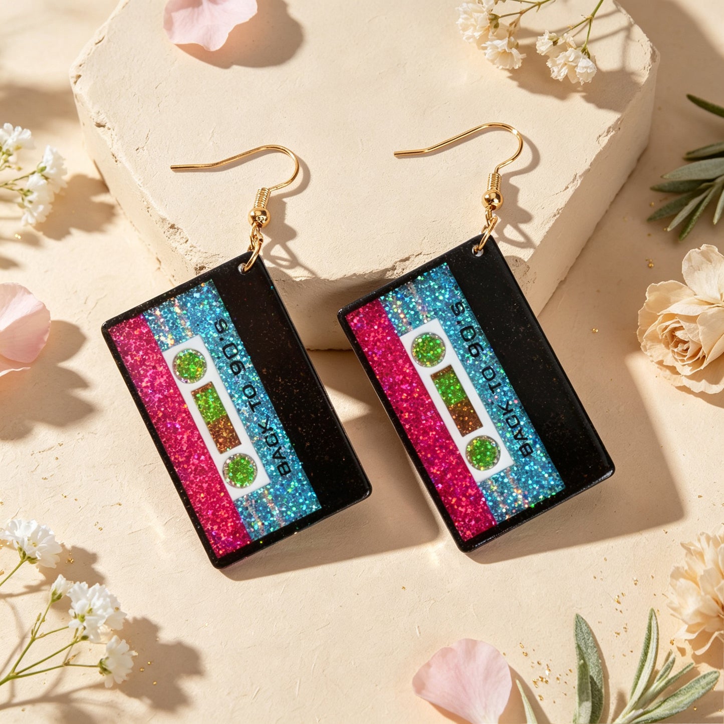 Retro Glitter Colorful Sequins Tape Dangle Earrings Y2K Hip Hop Jewelry for Bar Nightclub Music Festival