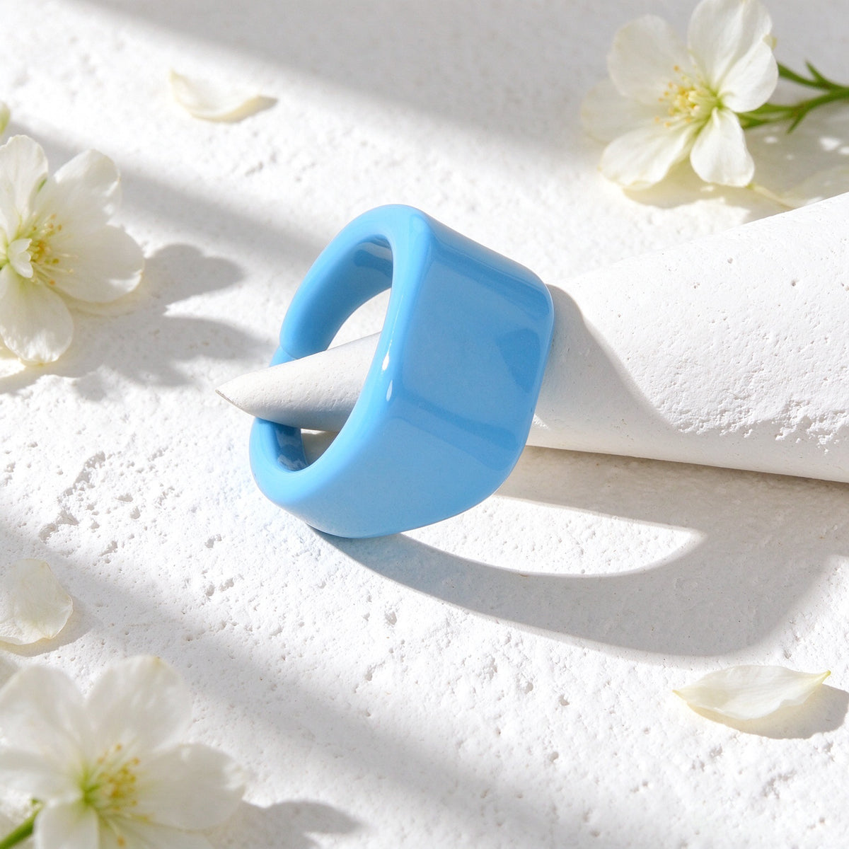 Blue Resin Wide Band Adjustable Open Finger Ring Boho Daily Vacation Jewellery