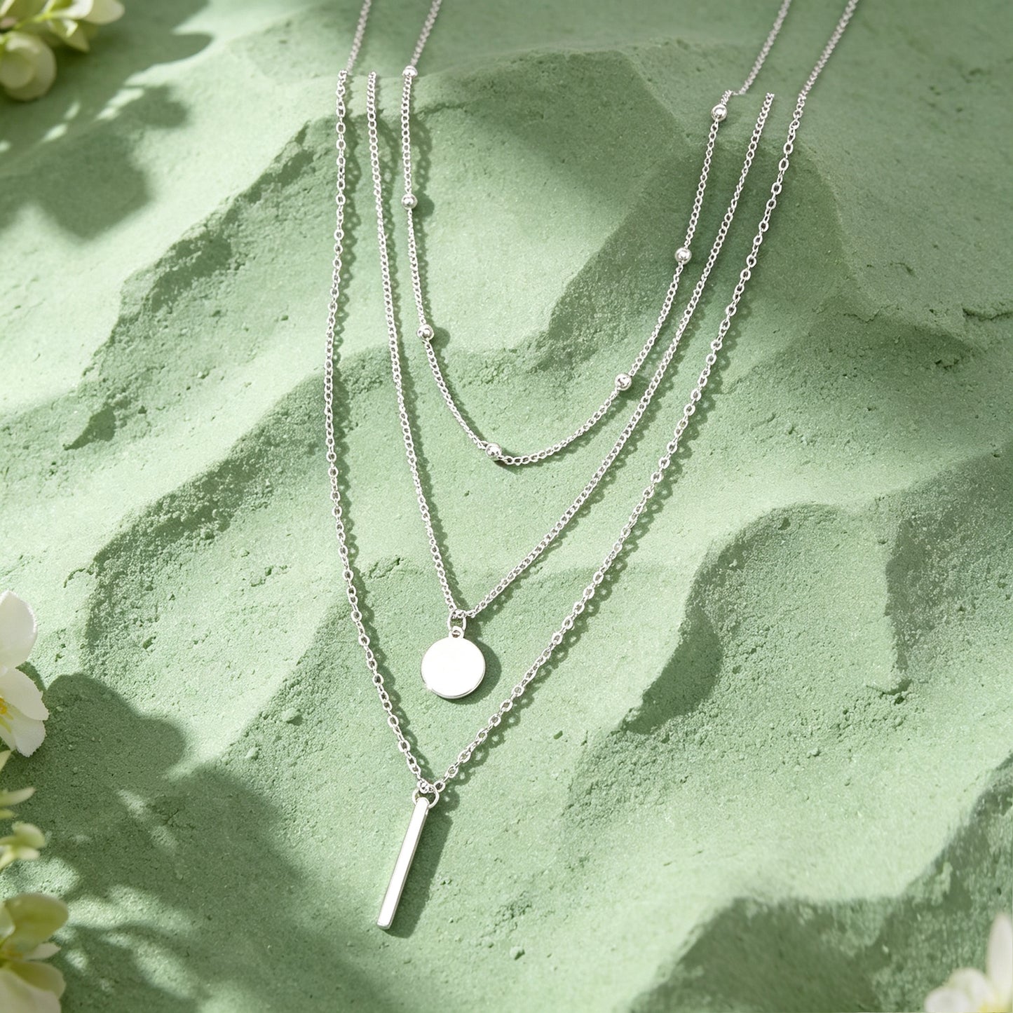 Minimalist Gold Silver Round Disc Bar Pendant Necklaces set Daily Party Jewelry