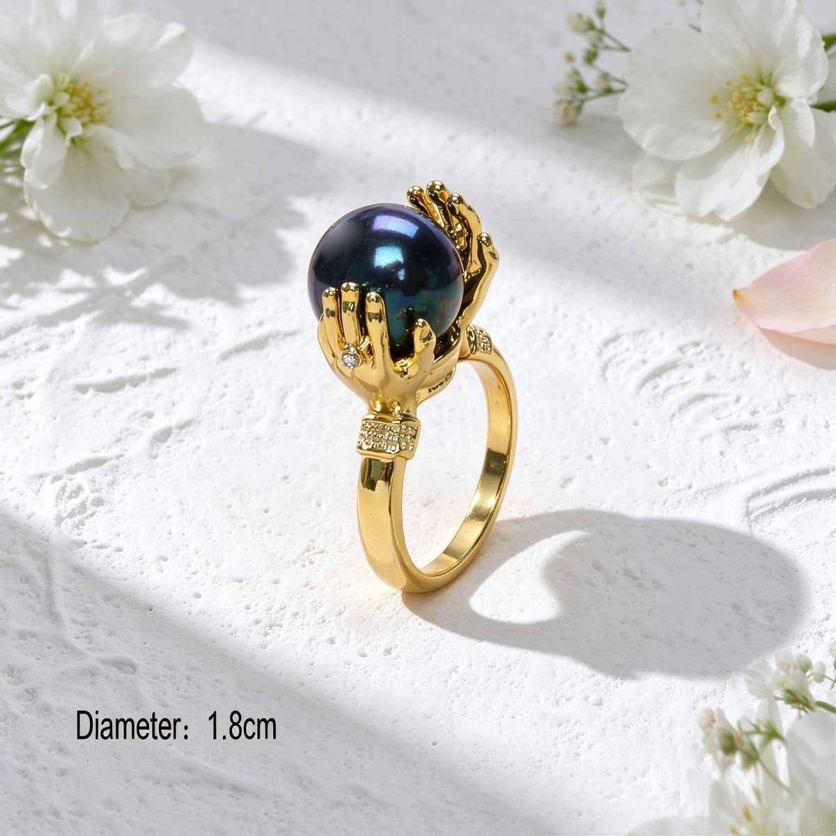 Vintage Gold Hand Holding Black Beads Finger Ring Unique Daily Party Jewellery