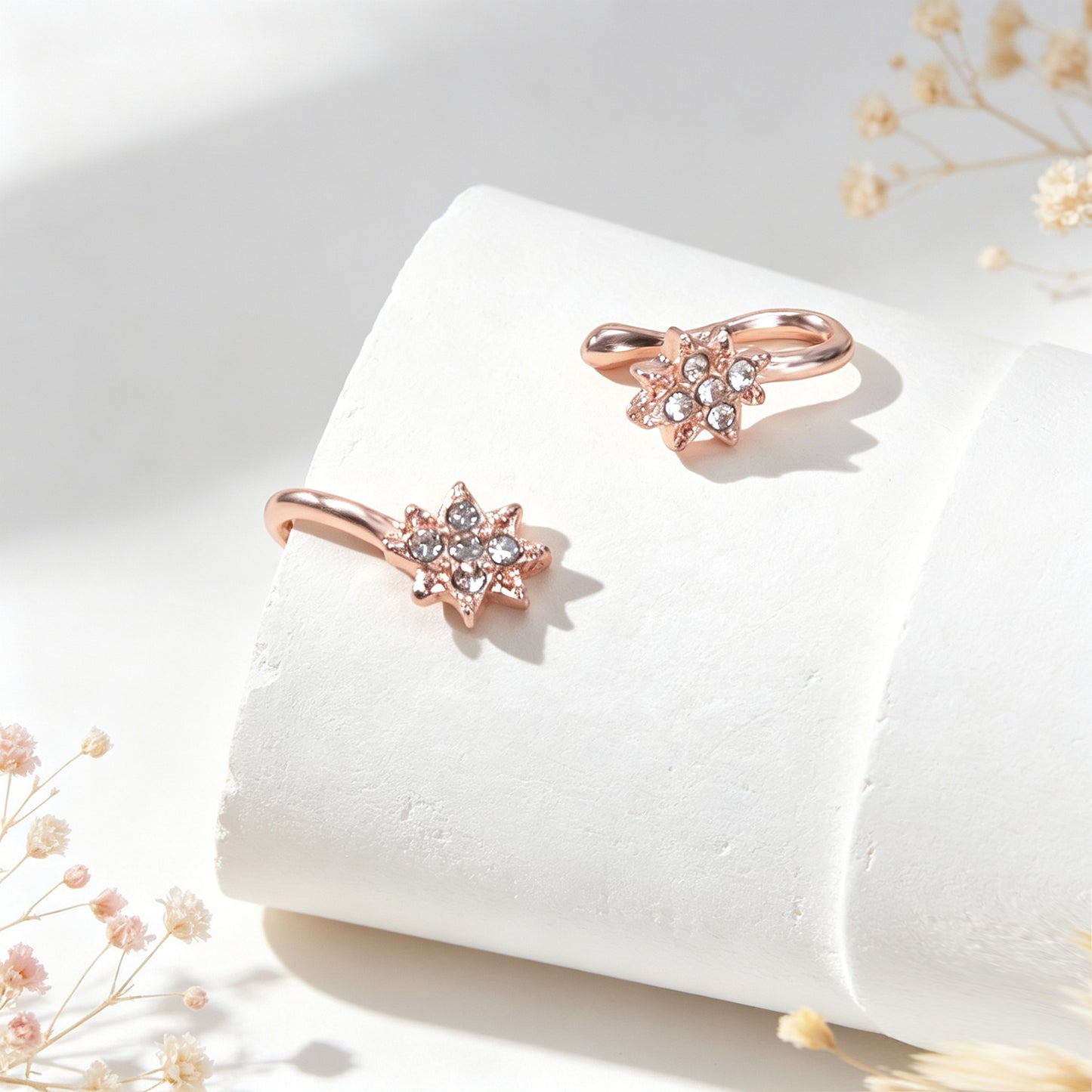 2pcs Snowflake Crystal Ear Cuffs No Piercing Rose Gold Dainty Sparkling Ear Clip