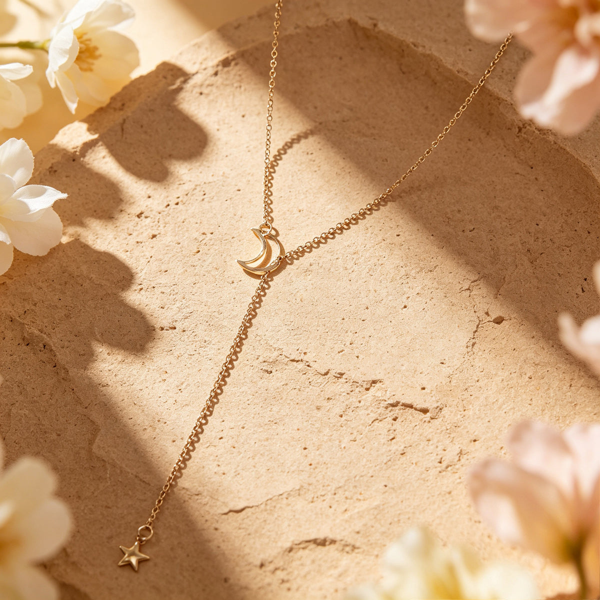 Gold Silver Moon Star Y Shaped Adjustable Long Necklace Dainty Leisure Jewellery