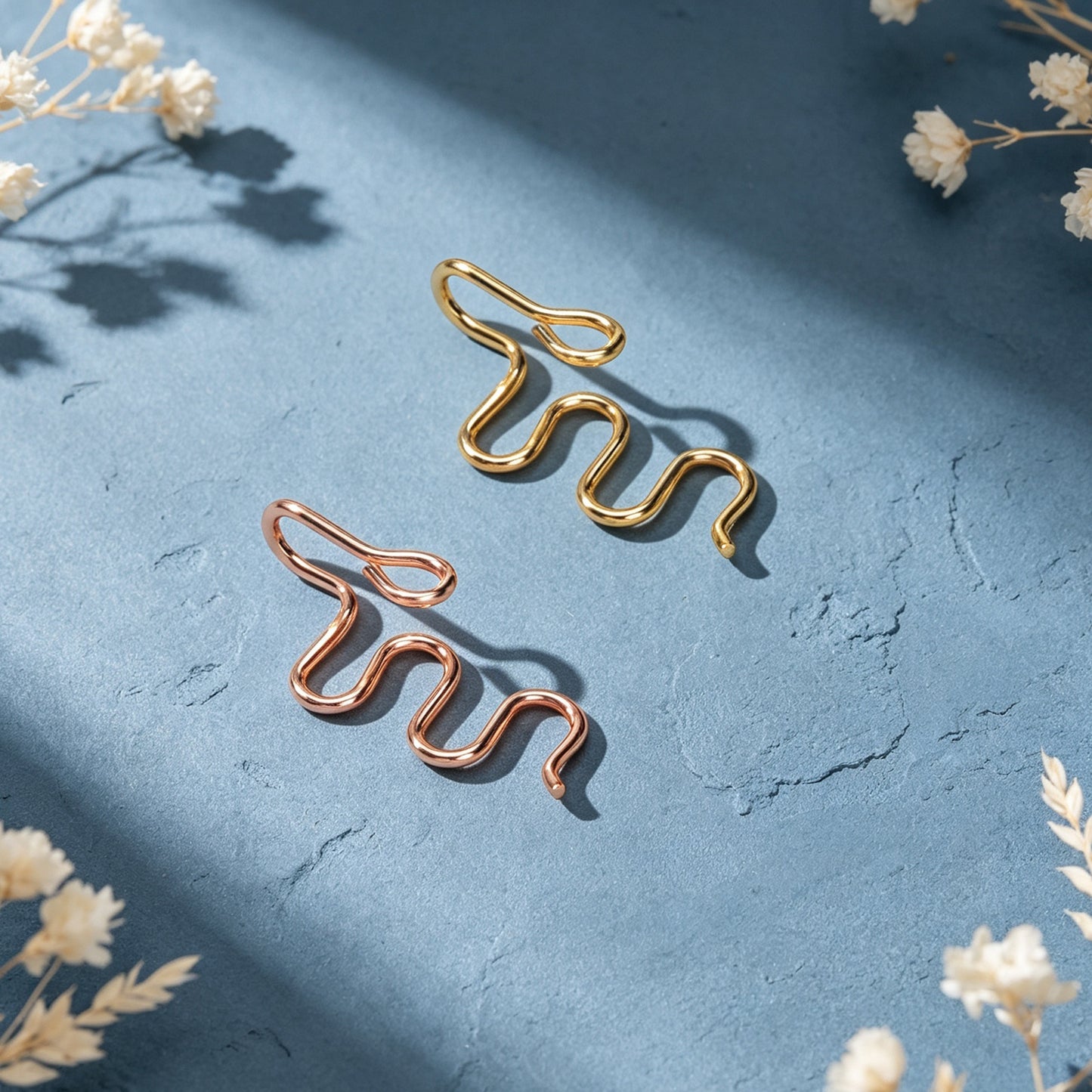 2pcs Chic Squiggle Wire Ear Clip Non Piercing Gold Rosegold Cartilage Jewellery