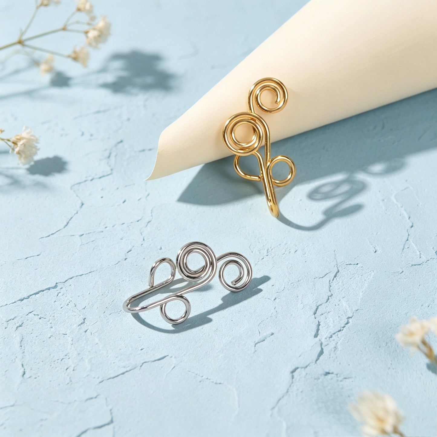 2pcs Minimalist Gold Silver Handmade Wire Triple Spiral Geometric Ear Clip Cuff