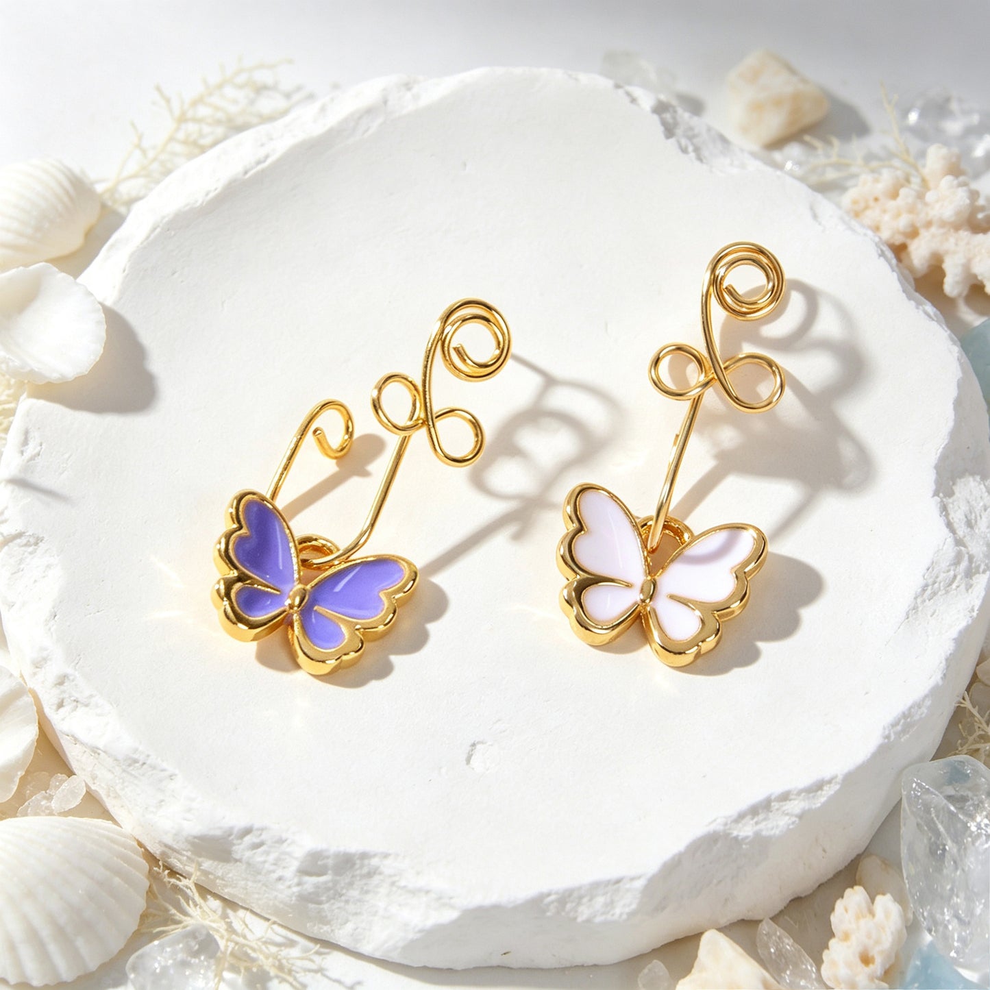 2pcs Colorful Enamel Butterfly Dangle Ear Cuffs Gold Non-Pierced Earrings Gift