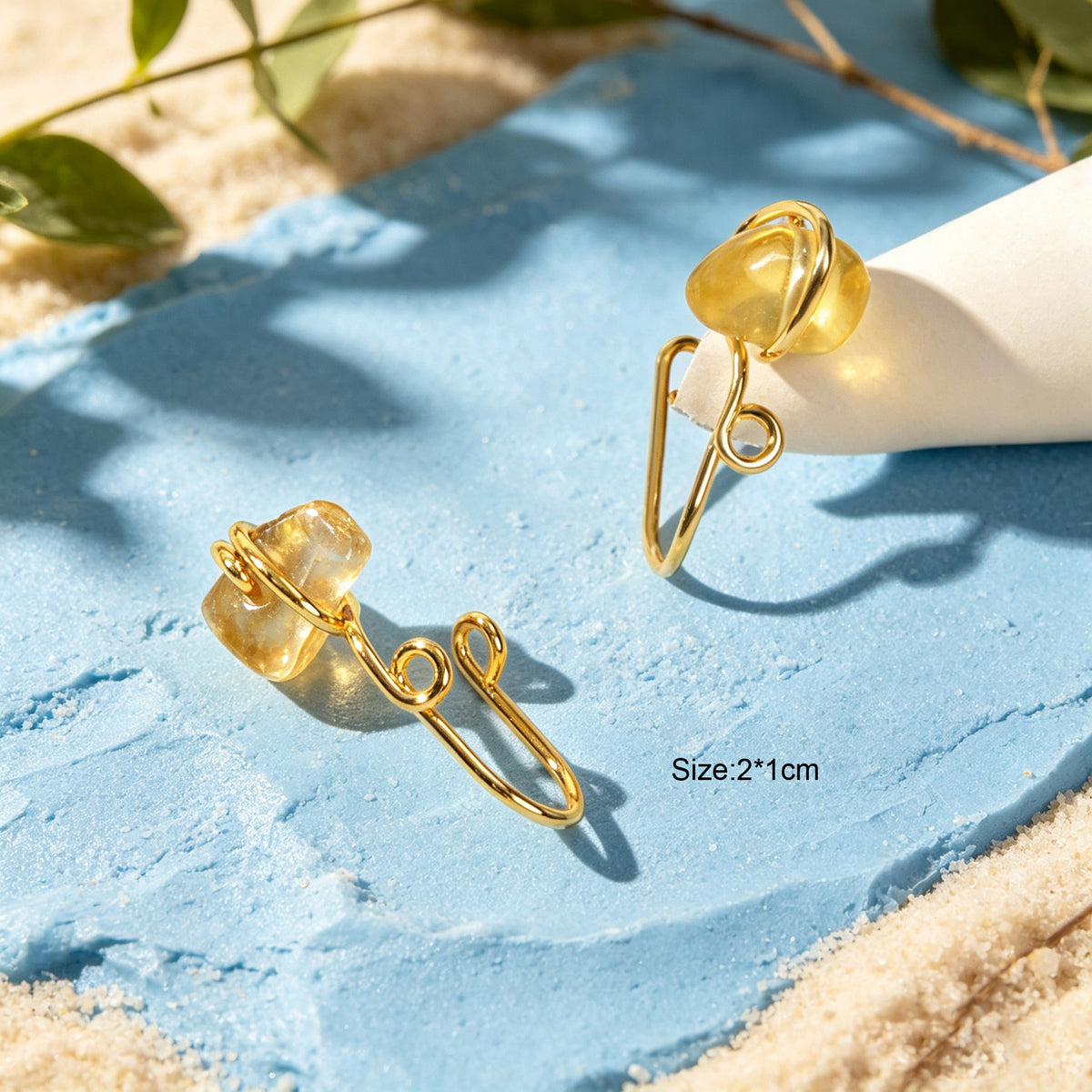 2pcs Minimalist Yellow Crystal Gold Ear Cuff Chic No Piercing Cartilage Ear Clip