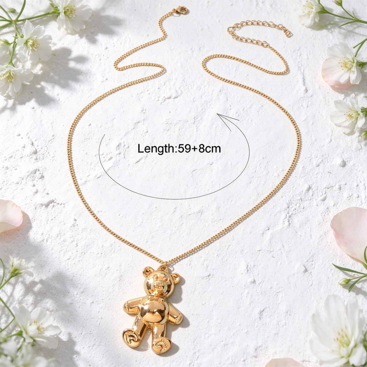 Cute Gold Silver Bear Pendant Long Chain Necklace Y2K Jewellery Birthday Gift
