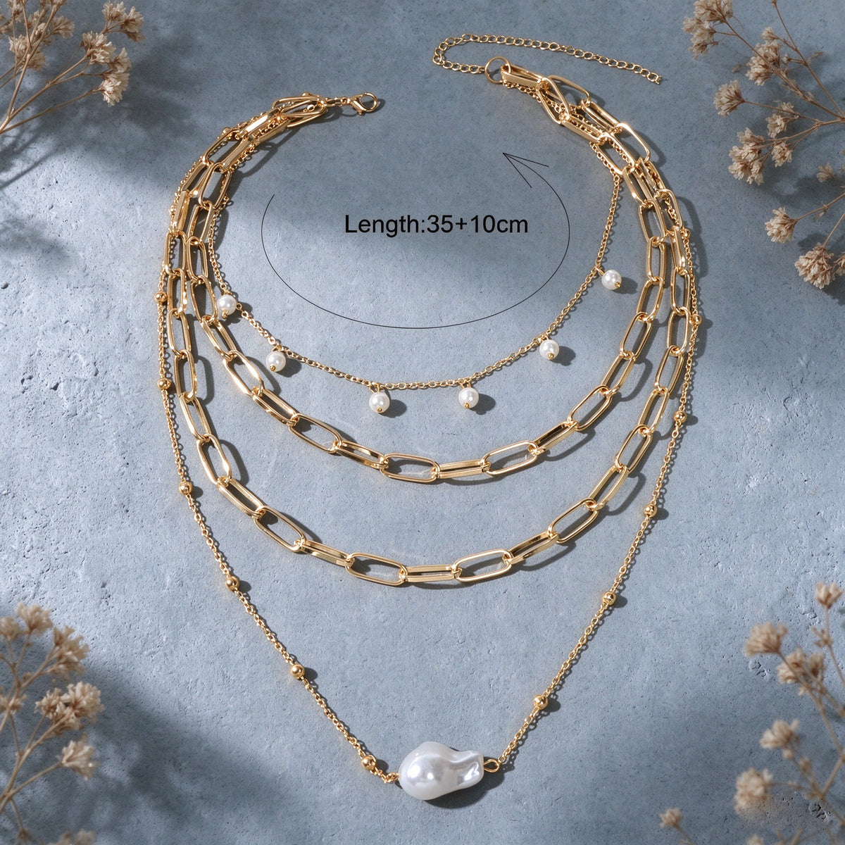 Trendy Multi Layered Gold Chain Irregular Baroque Imitation Pearl Charm Necklace