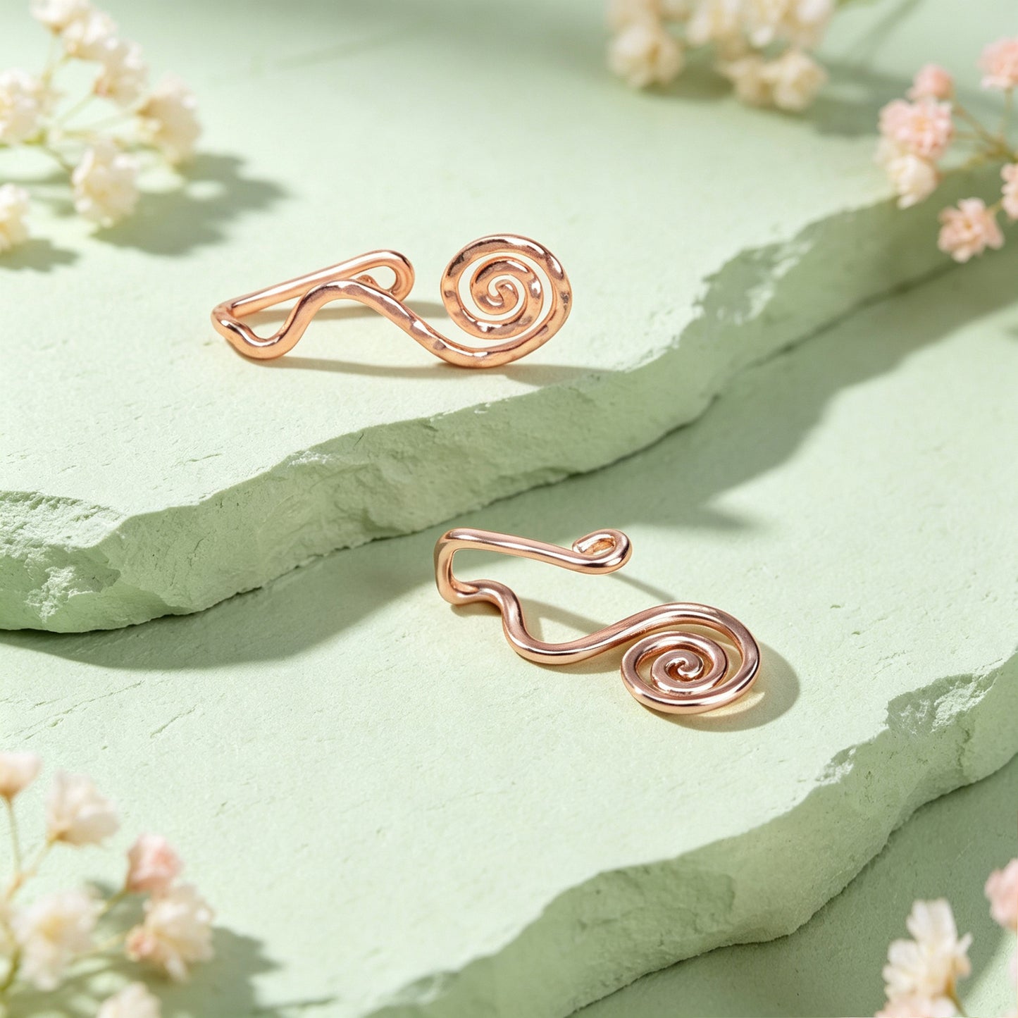 2pcs Delicate Rose Gold No Piercing Geometric Ear Cuffs Elegant Daily Jewellery