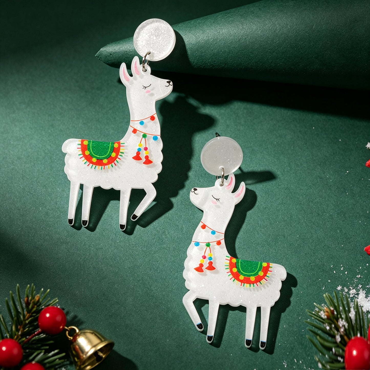 Cute Cartoon Llama Christmas Dangle Earrings Animal Festive Xmas Holiday Jewelry