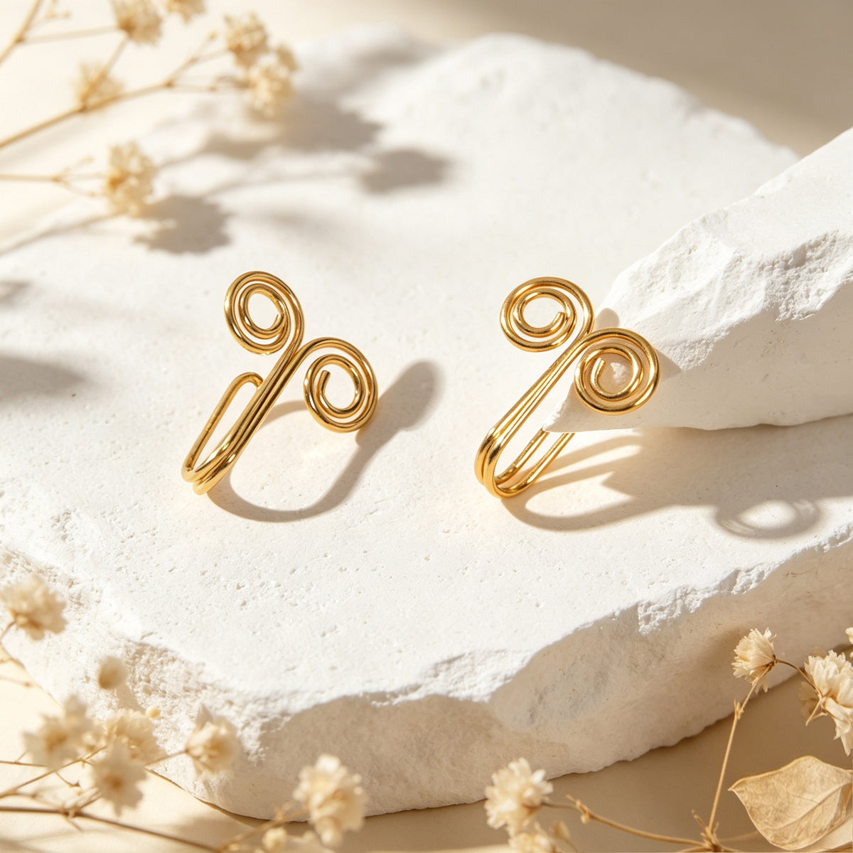 2pcs Simple Gold Double Spiral Ear Cuff No Piercing Circle Ring Ear Clip Earring