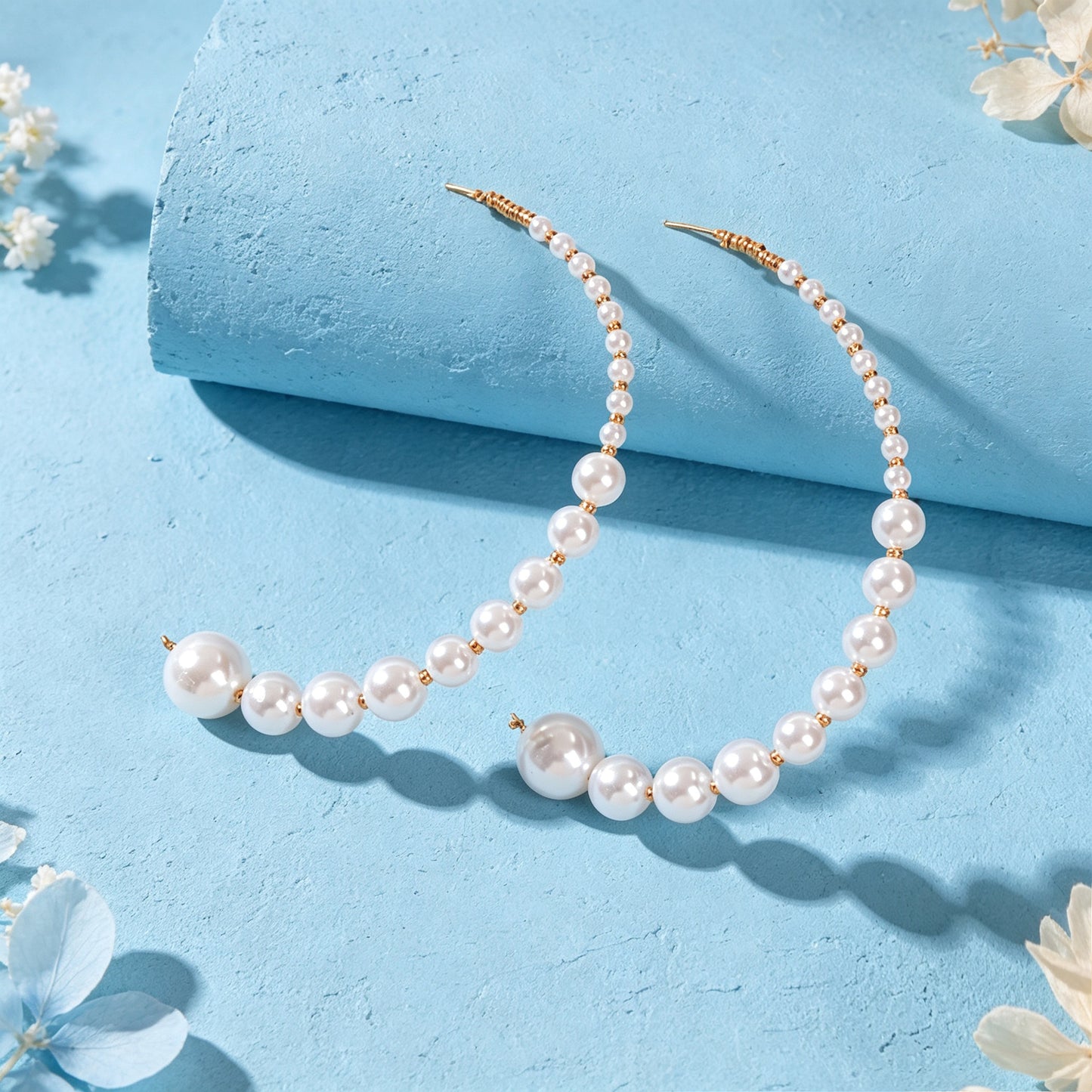 Big C Shape Imitation Pearl Hoop Stud Earrings Elegant Wedding Vacation Party Jewelry