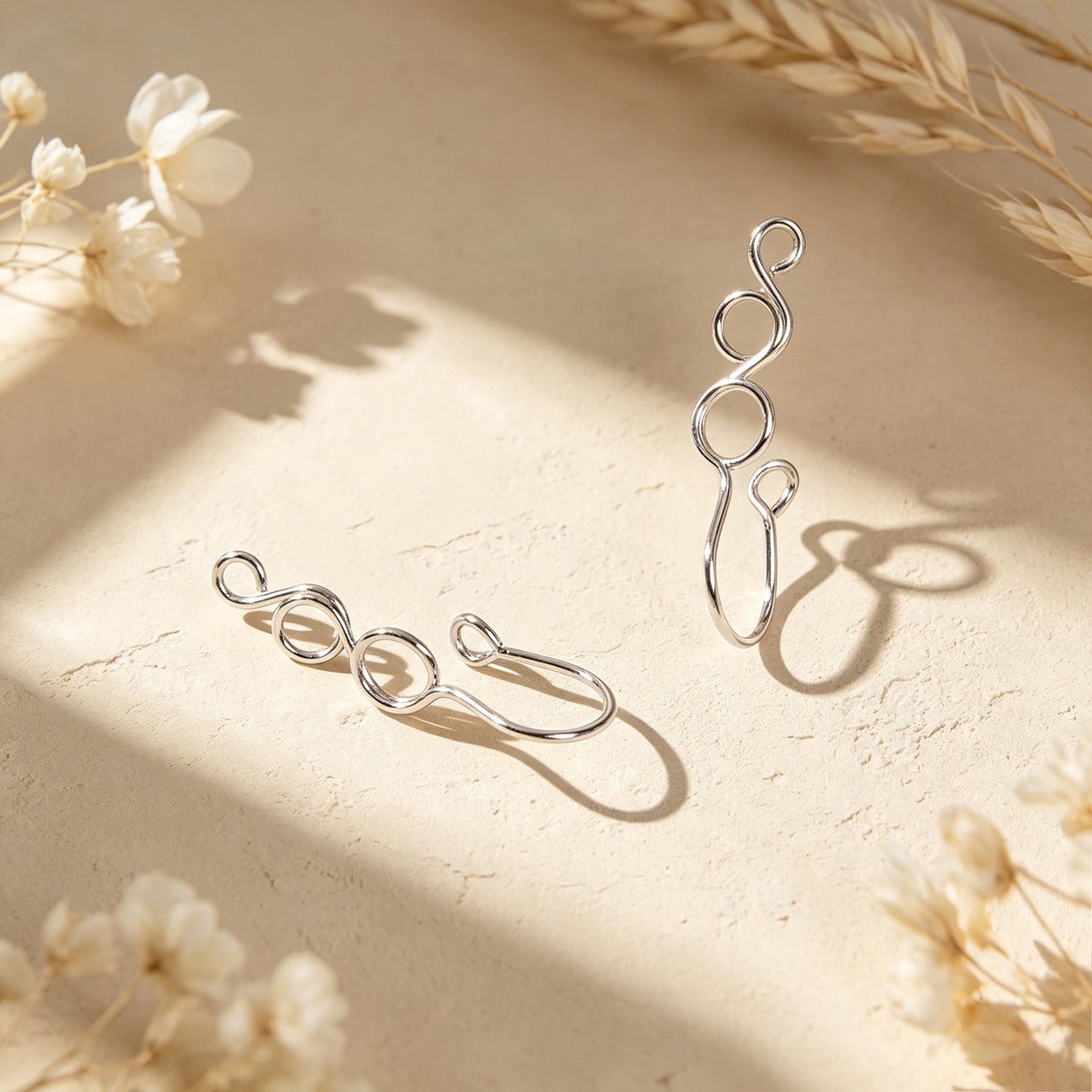 2pcs Double Loop Swirl Non Piercing Silver Ear Clip Minimalist Cartilage Jewelry