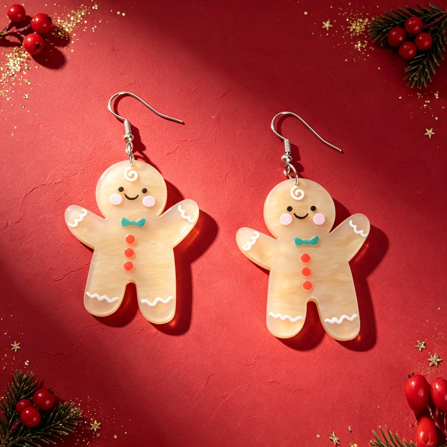 Cartoon  Christmas Gingerbread Man Drop Earrings Holiday Cute Sweet Jewelry