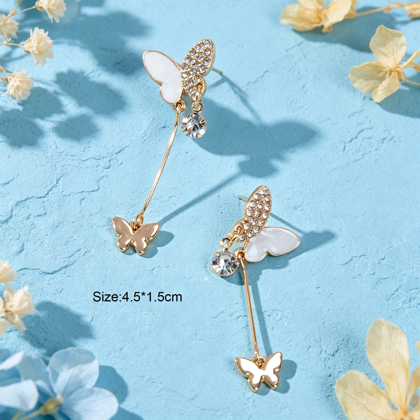 Gold Shiny Double Butterfly Long Dangle Earrings Exquisite Evening Party Jewelry