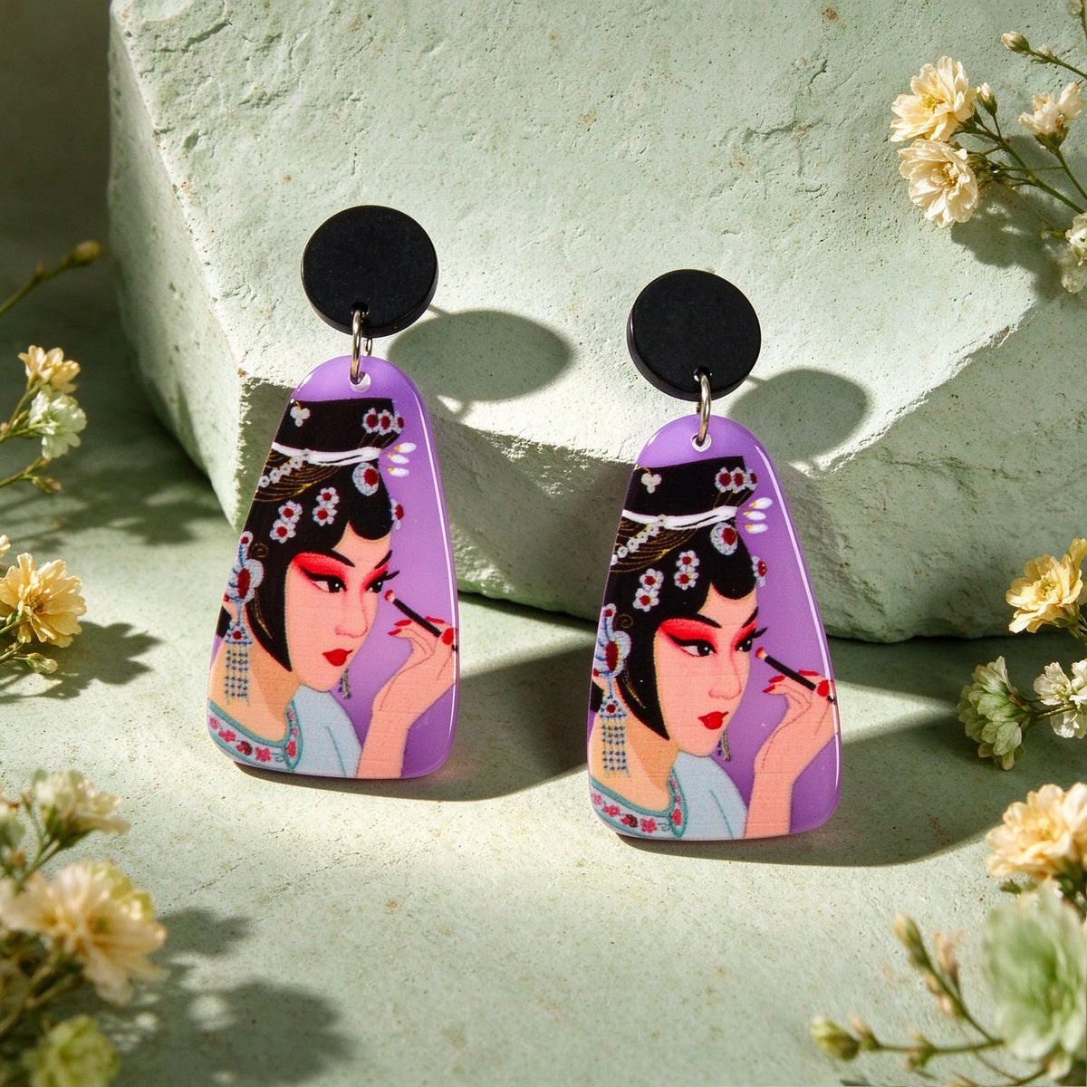 Multicolour Peking Opera Figure Acrylic Dangle Earrings Retro Statement Jewelry