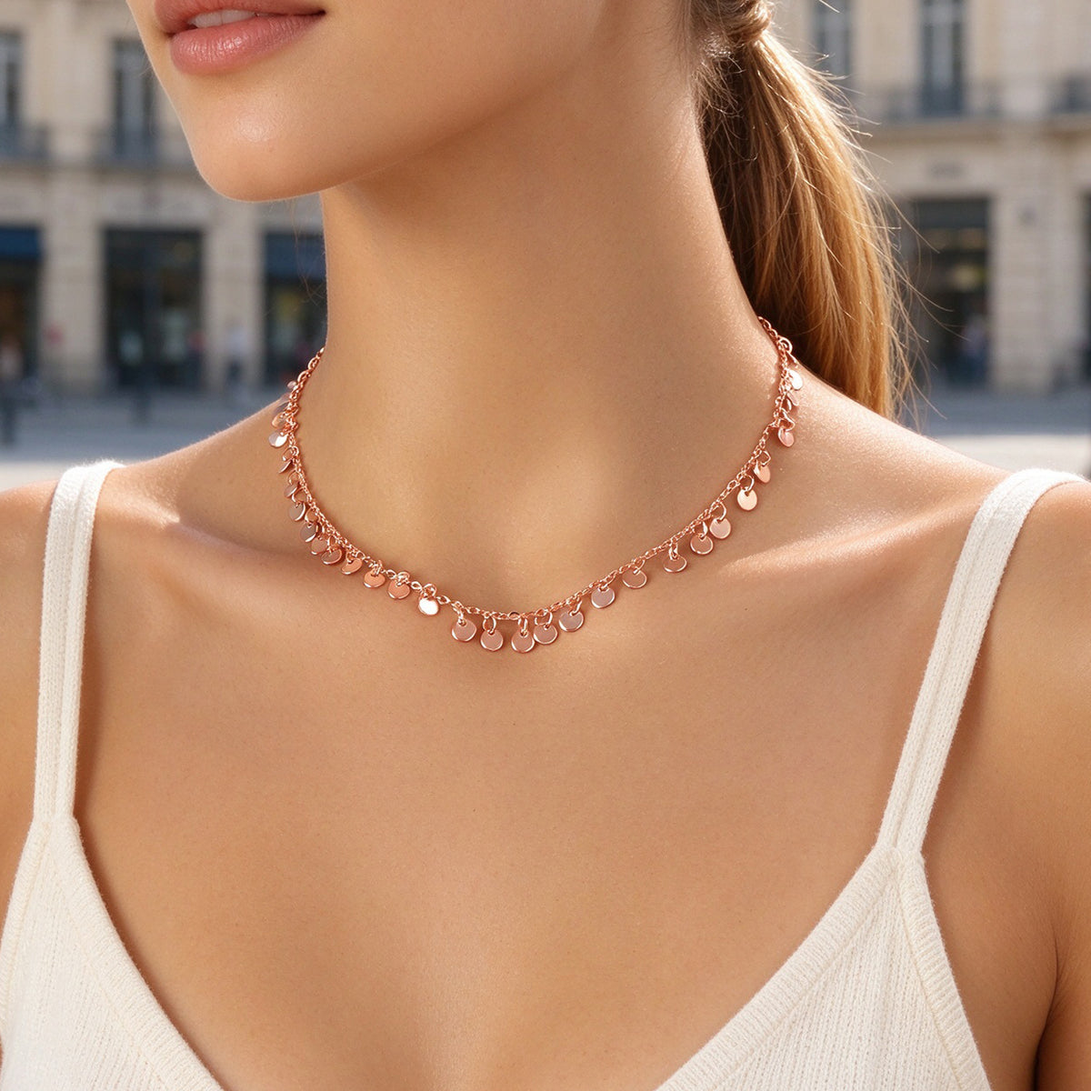 Dainty Coin Sequin Choker Necklace Round Disc Charm Minimalist Fashion Jewellery