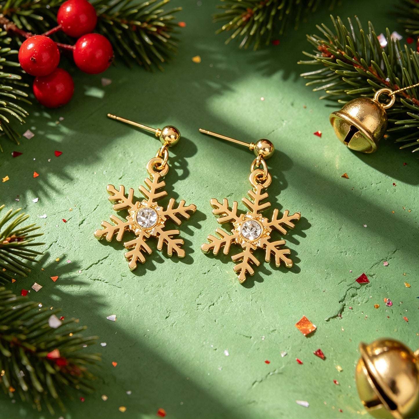 Christmas Jewelry Gold Snowflake Drop Earrings Women Delicate Festival Party Accessories