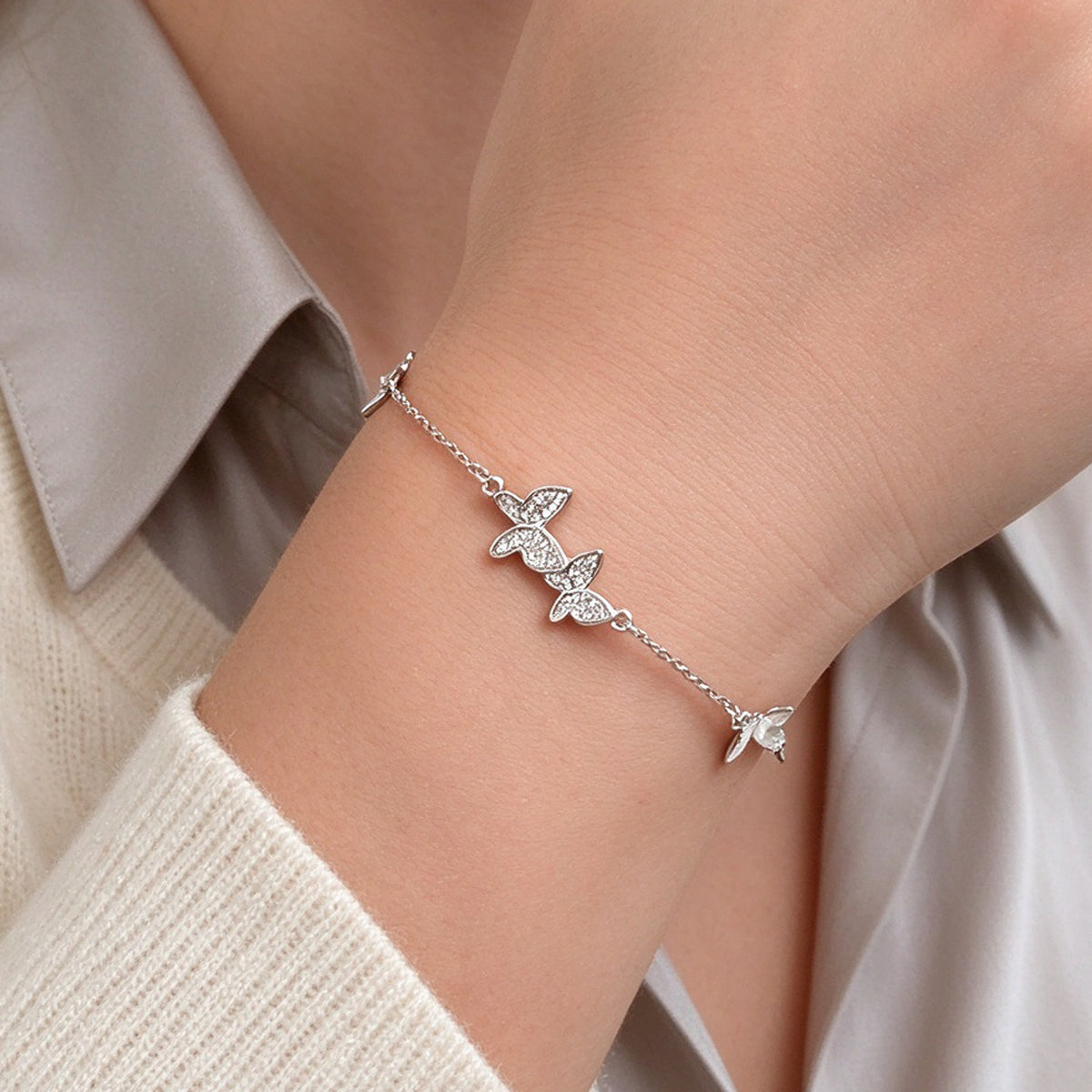 Silver Shiny Butterfly Charm Bracelet Adjustable Dainty Party Daily Jewelry Gift