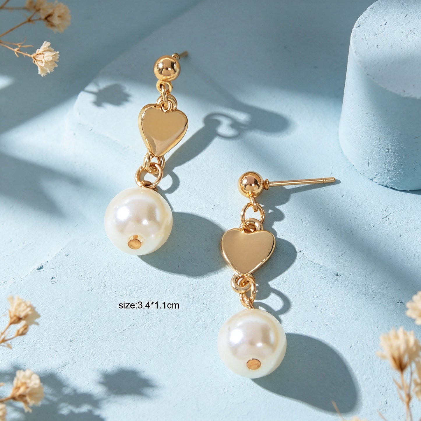 Lovely Gold Heart Pearl Chain Drop Dangle Earrings Daily Party Dating Jewellery