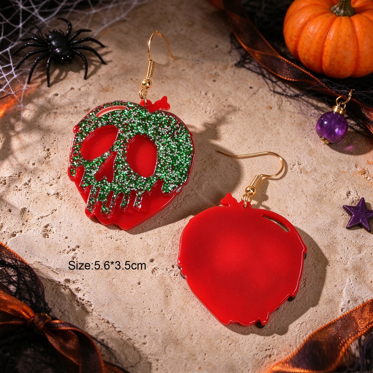 Halloween Gothic Red Green Glitter Skull Dangle Hook Earrings Cosplay Jewellery