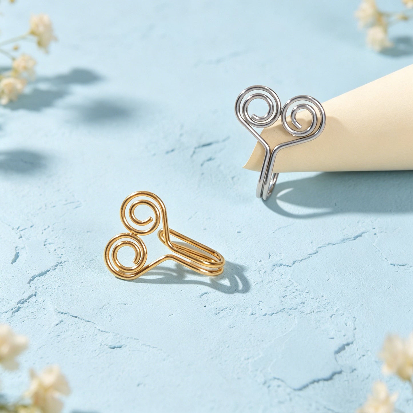 Minimalist Gold Silver Double Spiral Wire Ear Cuffs No Piercing Clip On Ear Clip