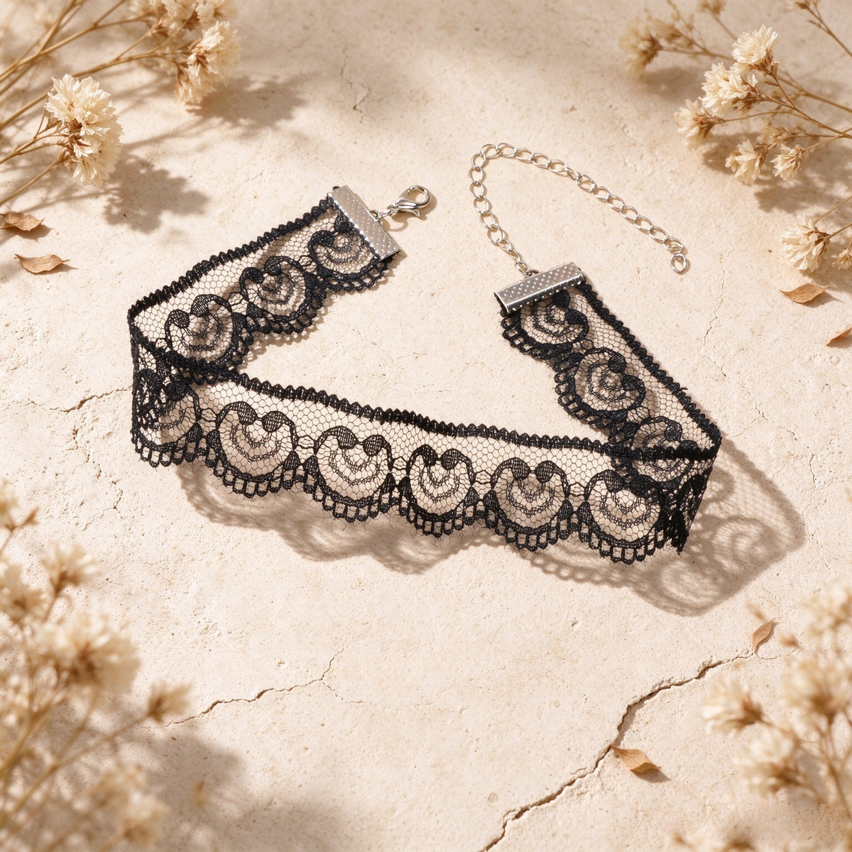 Vintage Sexy Heart Black Gothic Victorian Scalloped Lace Choker Collar Necklace