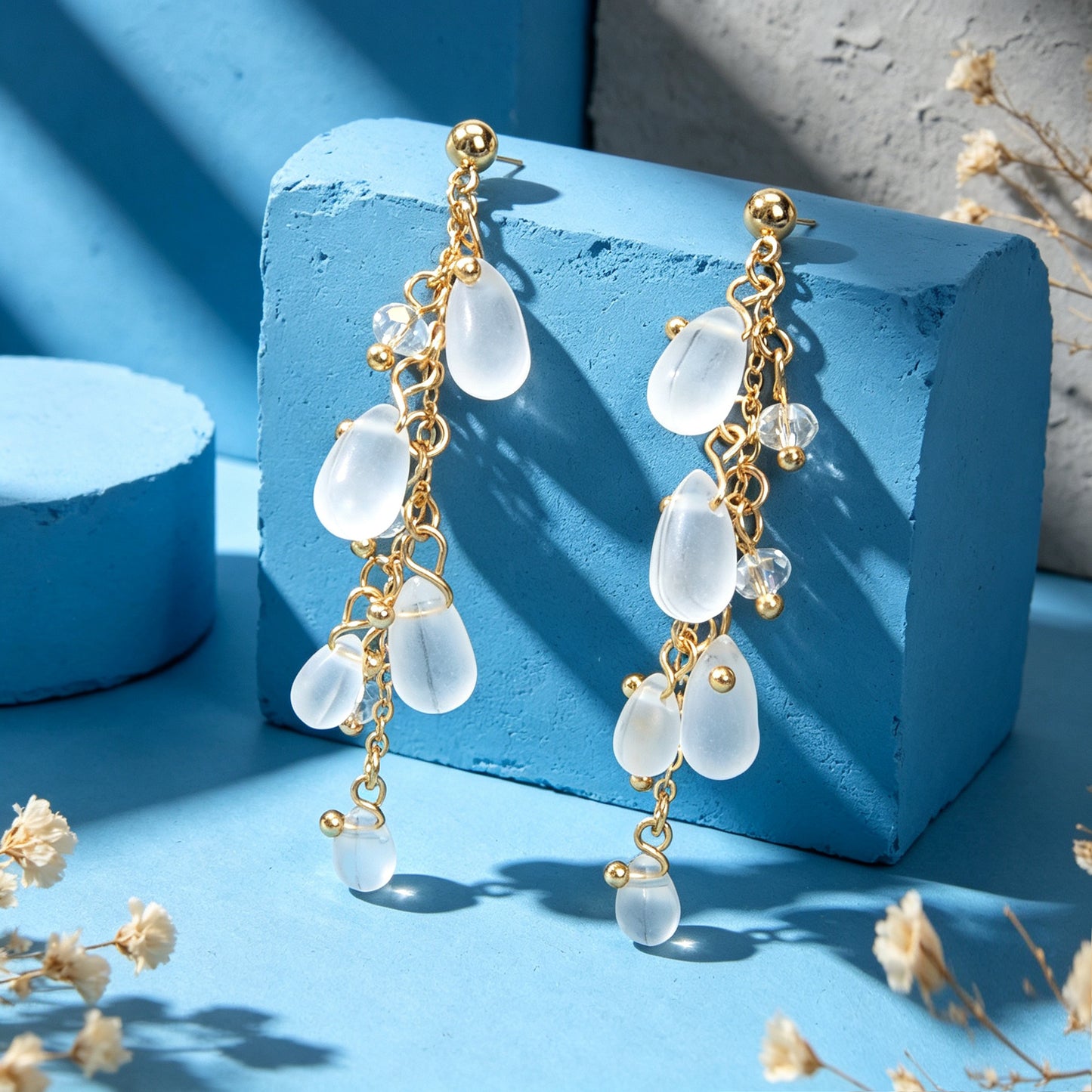 Transparent Water Drop Beads Long Tassel Dangle Earrings Exquisite Elegant Party Jewelry