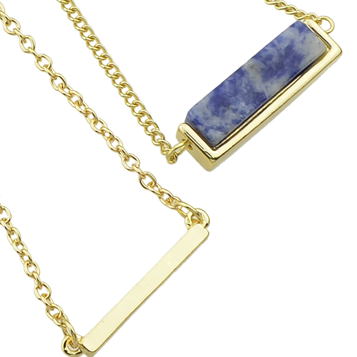 Boho Chic Jewellery Multi layer Gold Chain with Bar Blue Stone Pendant Necklace