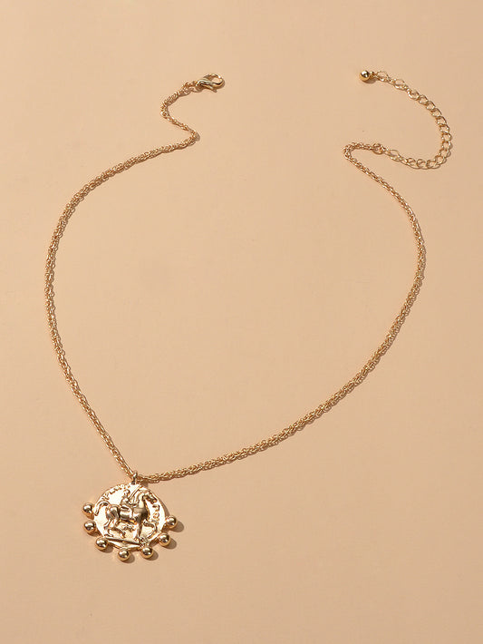 Gold Chain Carved Riding Horse Round Pendant Trendy Necklace Fashion Jewellery