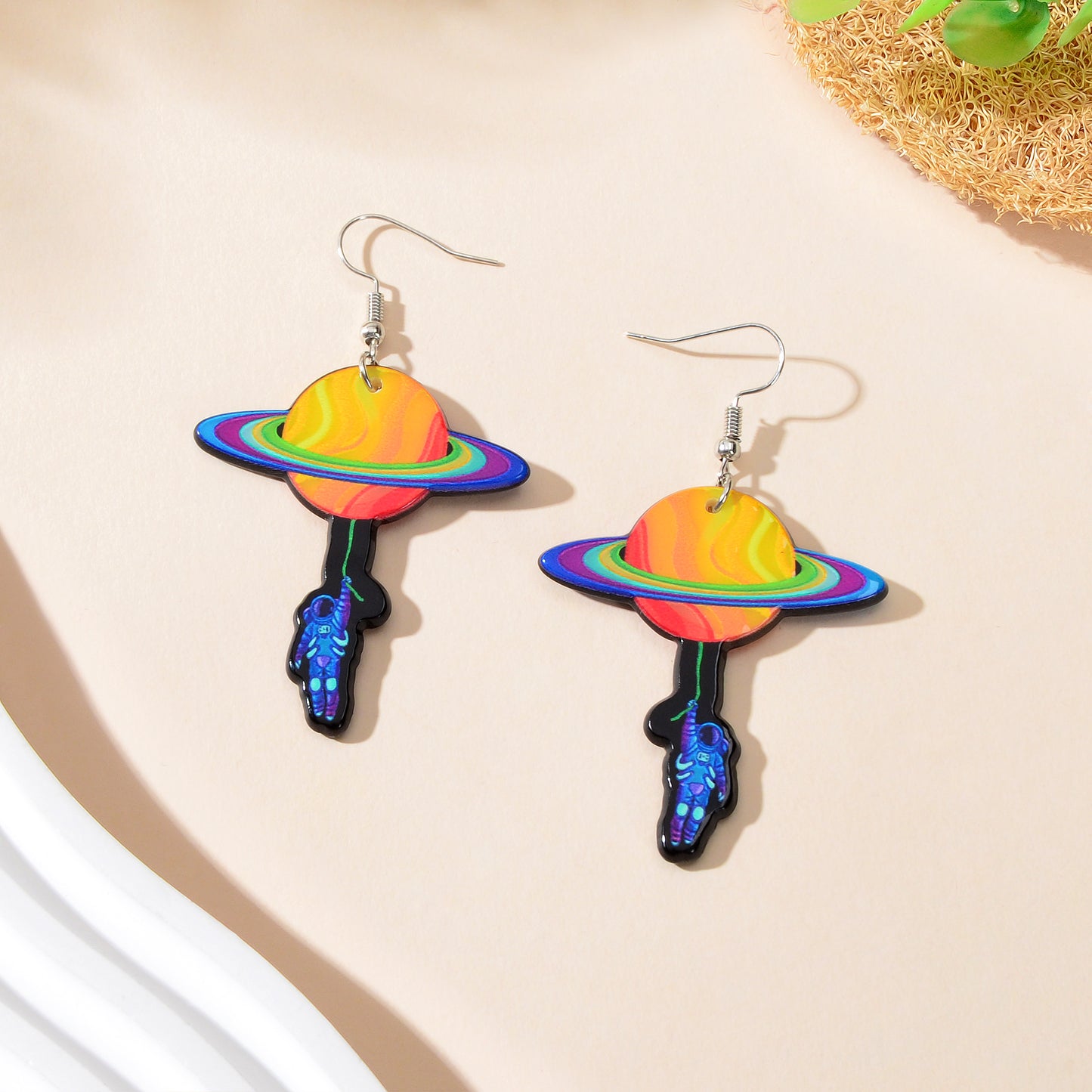 School Sport Style Colorful Acrylic Space Series Astronaut Planet Dangle Earring