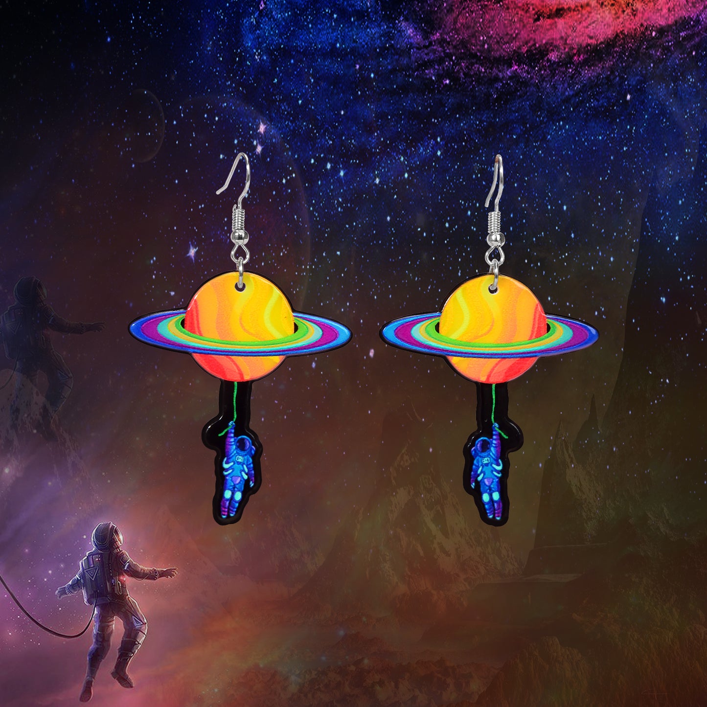 School Sport Style Colorful Acrylic Space Series Astronaut Planet Dangle Earring