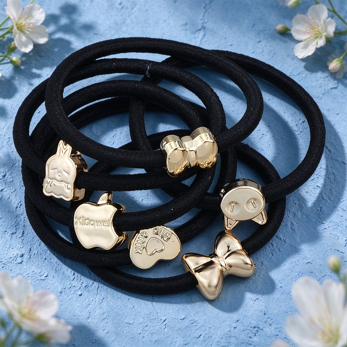 10pcs Cute Bow Heart Rabbit Cat Apple Black Elastic Hair Ties set Hair Accessory