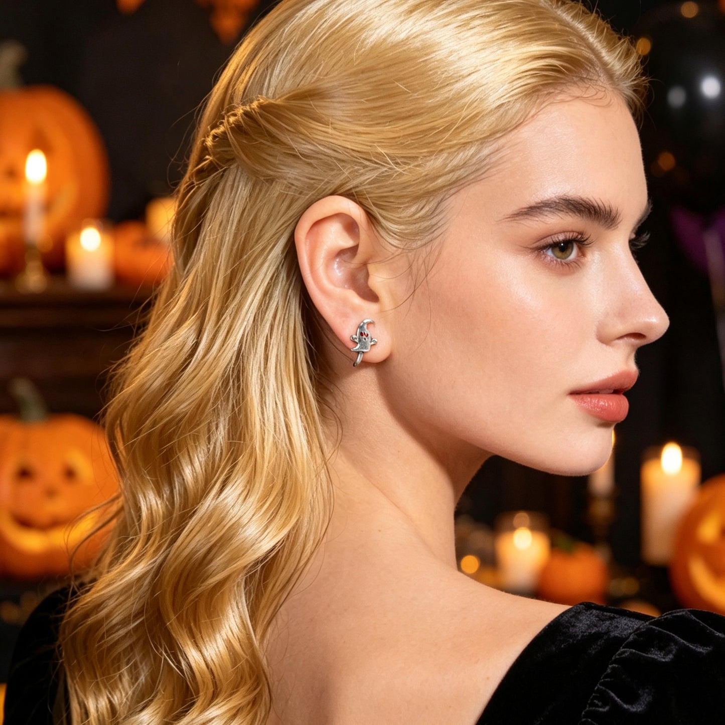 2pcs Halloween Ghost Non Pierced Clip On Earrings Gothic Weird Party Jewellery