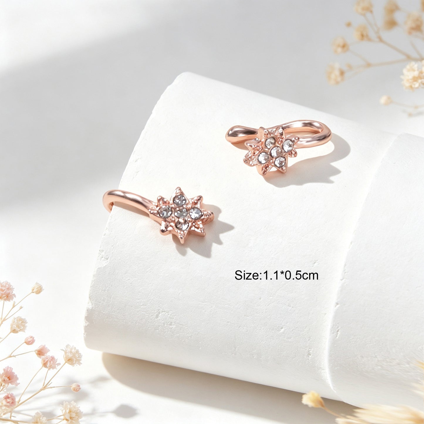 2pcs Snowflake Crystal Ear Cuffs No Piercing Rose Gold Dainty Sparkling Ear Clip