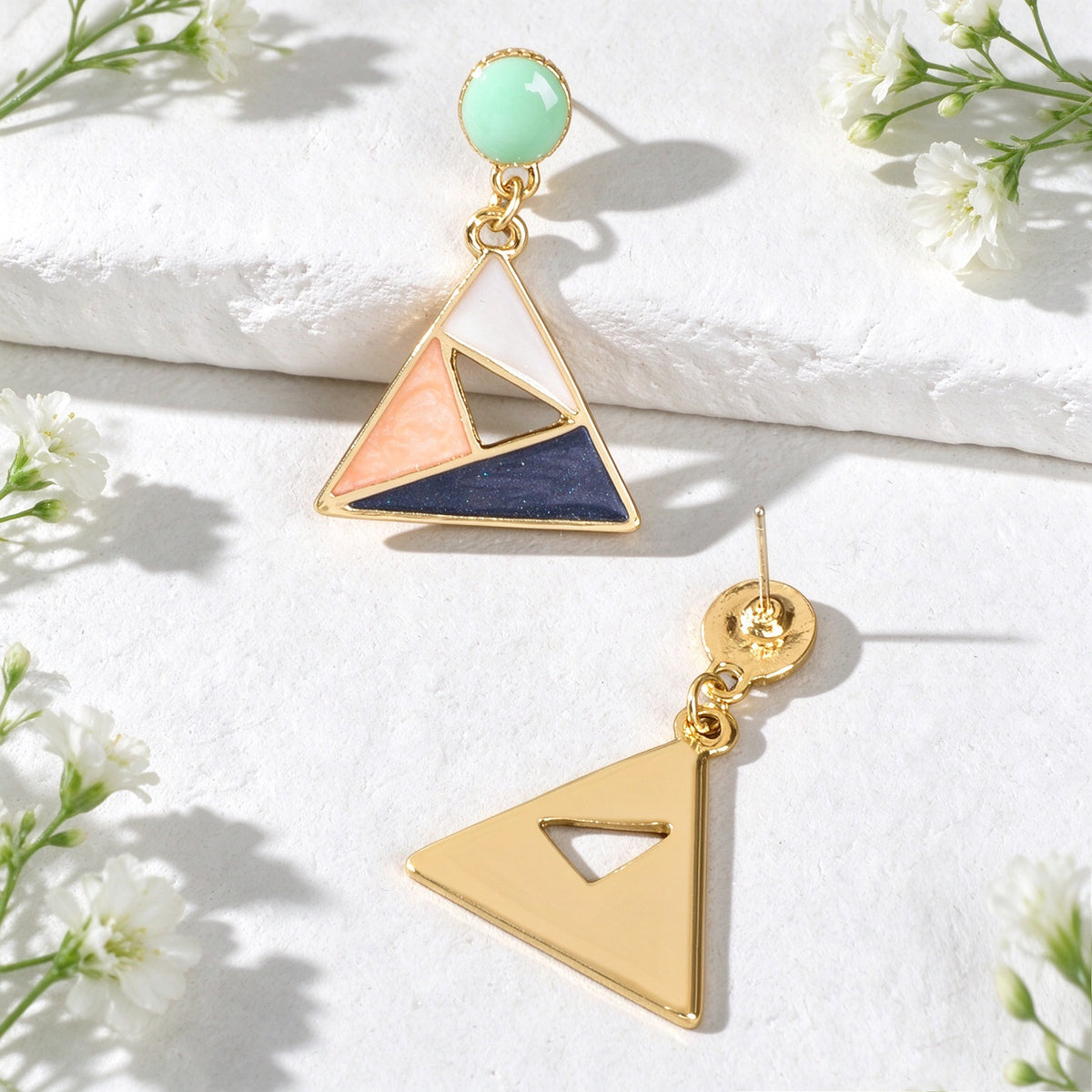Trendy Geometric Triangle Dangle Earring Color Block Enamel Design Retro Jewelry