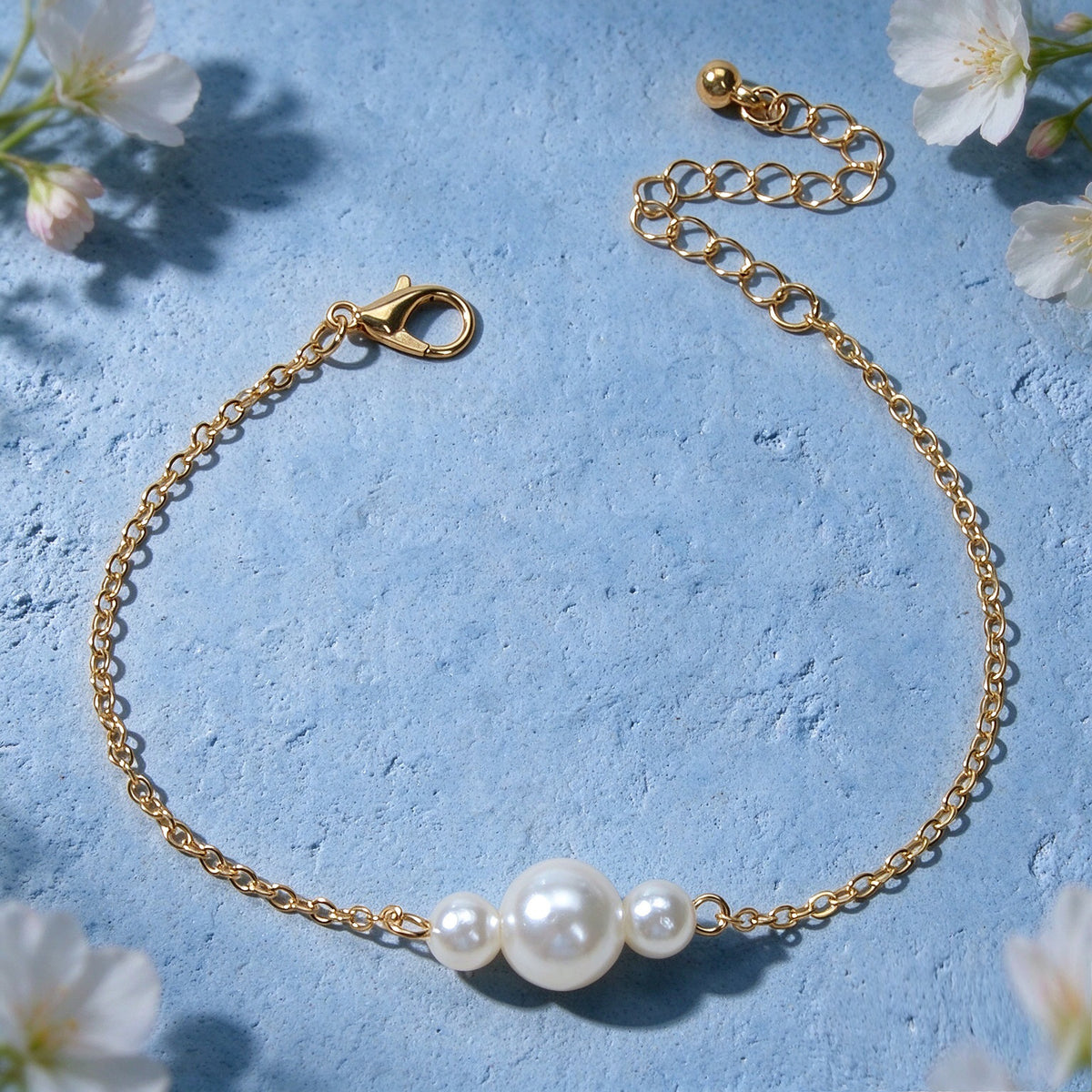 Faux Pearls Gold Silver Thin Link Bracelet Elegant Daily Wedding Gift Jewellery