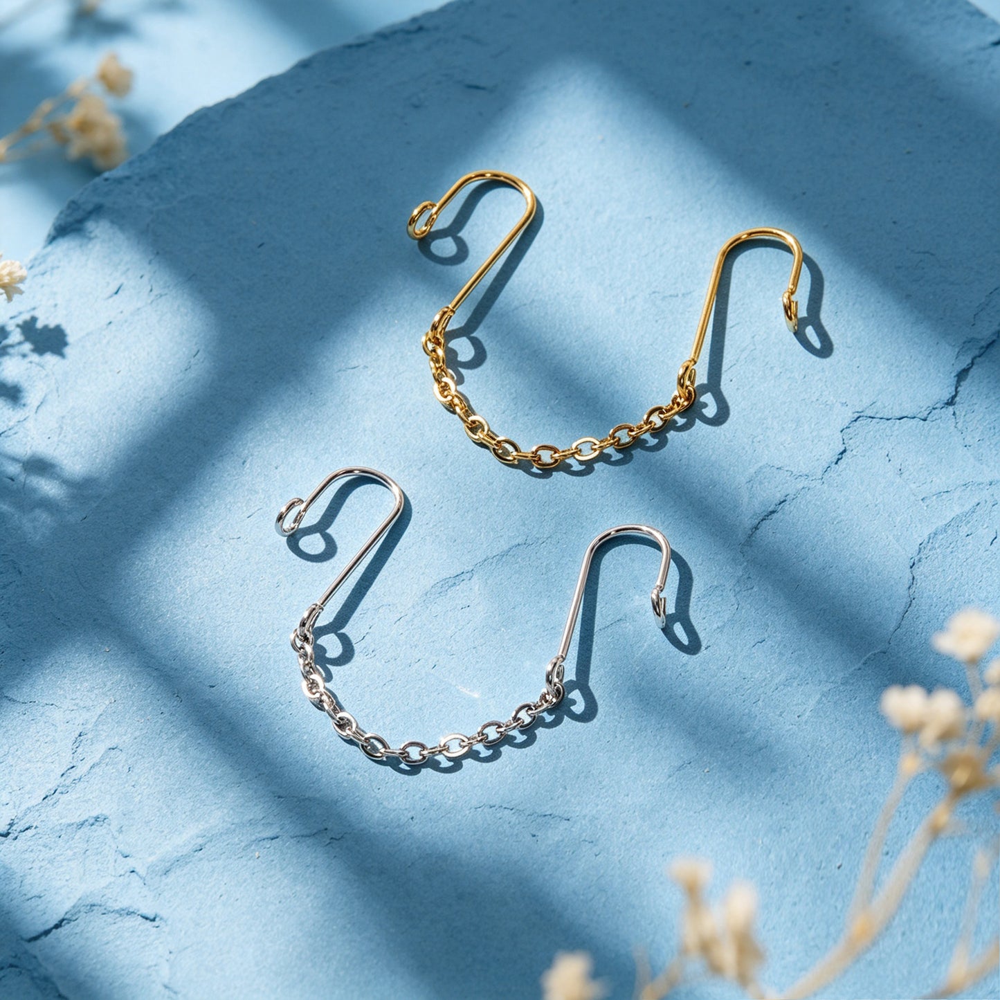 2pcs Hip Hop Street Chain Clip‑On Earrings Casual Simple Non‑Pierced Ear Cuffs