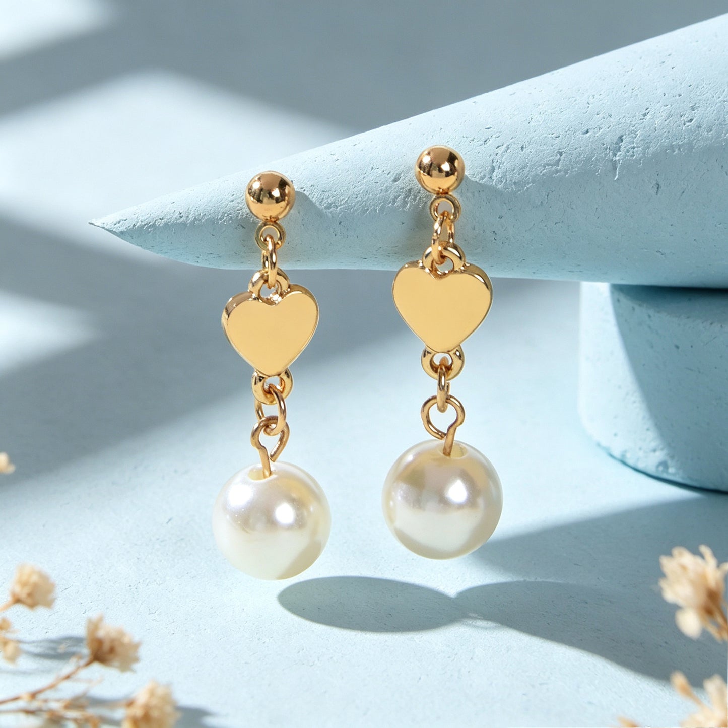 Lovely Gold Heart Pearl Chain Drop Dangle Earrings Daily Party Dating Jewellery