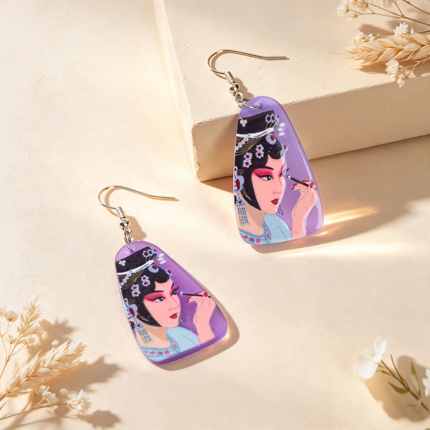 Chinese Opera Figure Purple Acrylic Drop Earrings Party Gift Giving Photoshoot Jewelry