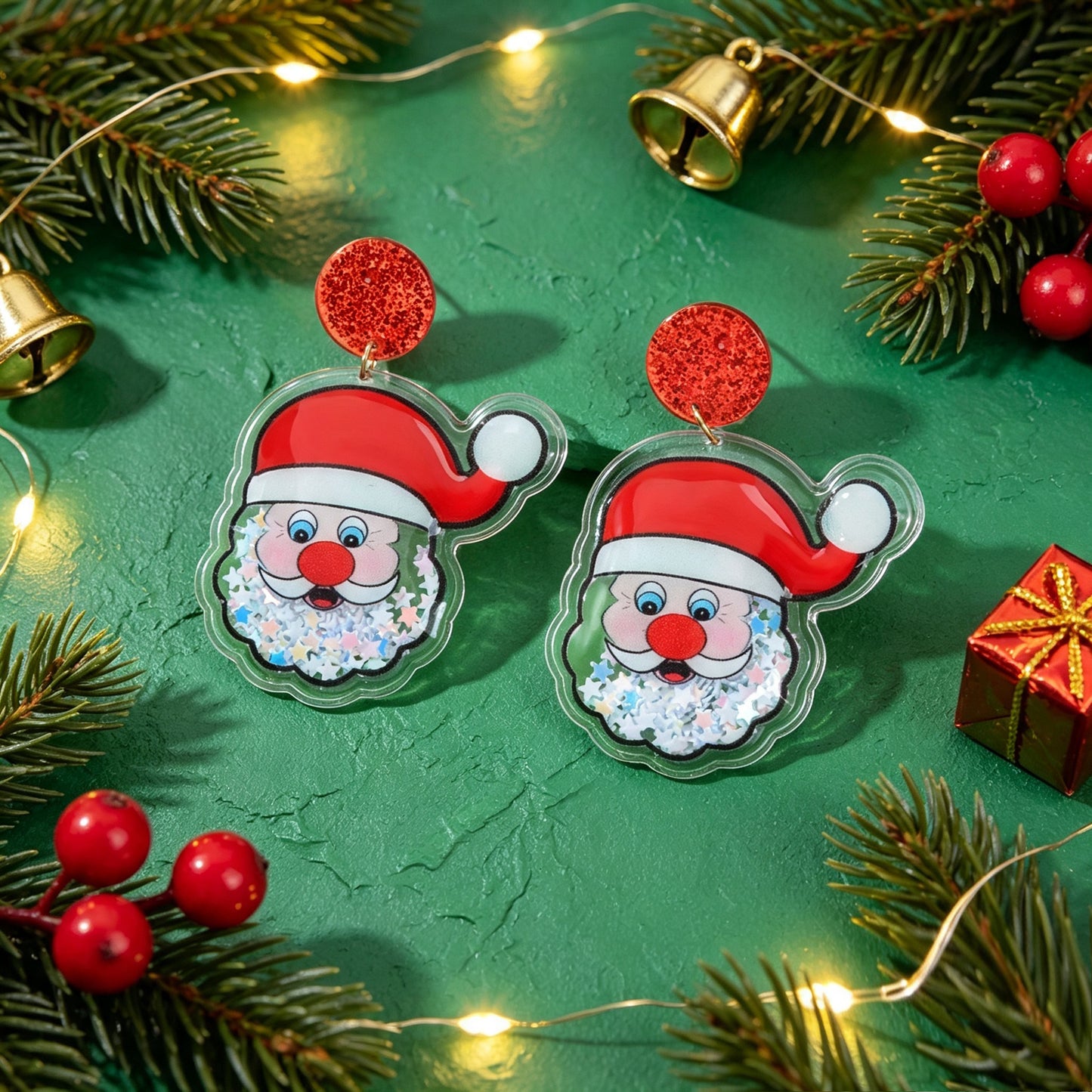 Festive Xmas Red Disc Santa Dangle Earrings Christmas Party Costume Accessories
