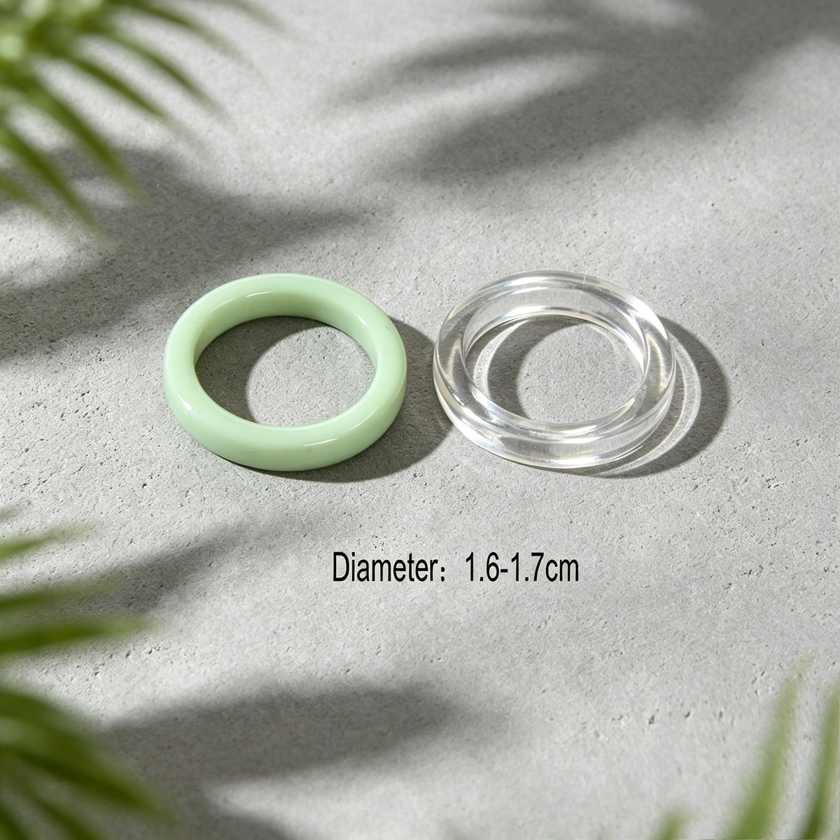 2pcs Green Clear Resin Stackable Finger Rings Set Summer Beach Vacation Jewelry
