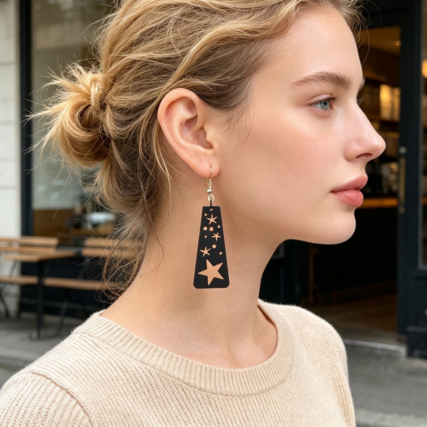 Gothic Black Starry Sky Dangle Earrings Unique Hollow Geometric Design Halloween Jewelry
