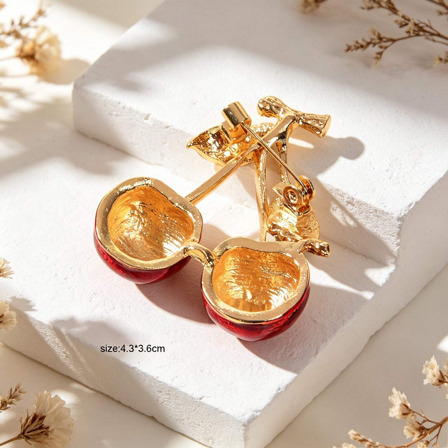 Cute Cherry Enamel Brooch Metal Fruit Lapel Pin Pretty Jacket Shawl Accessories