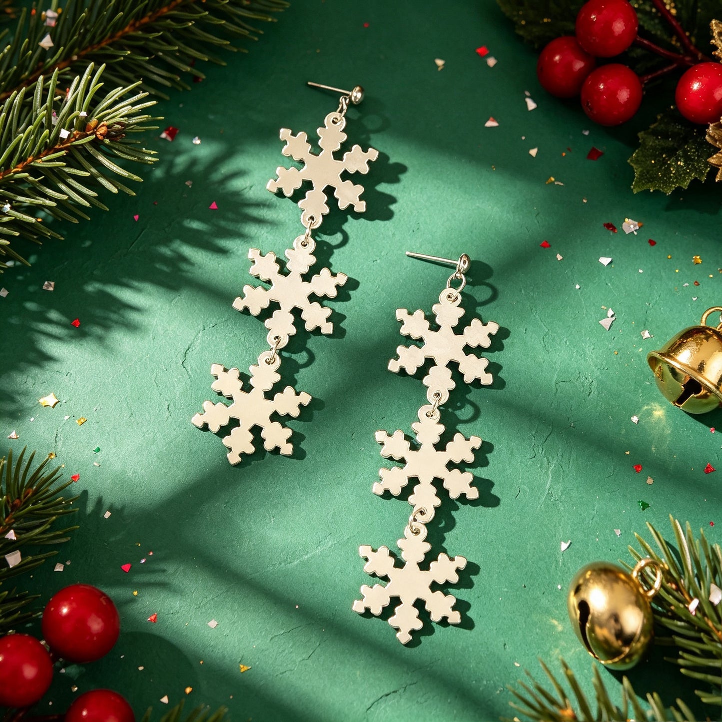 Romantic Silver Triple Snowflak Acrylic Dangle Earrings Lightweight Christmas Festival Jewelry