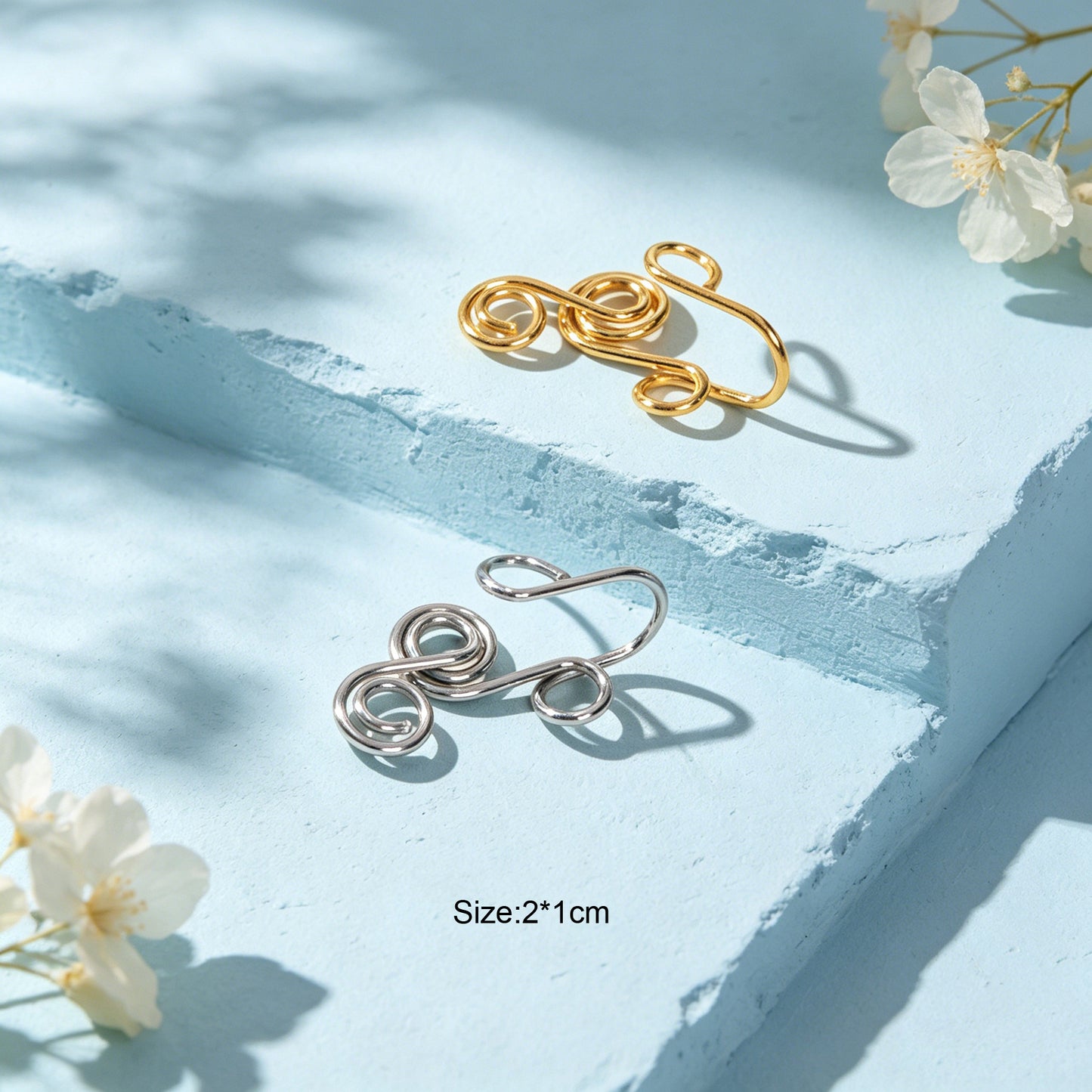 2pcs Minimalist Gold Silver Handmade Wire Triple Spiral Geometric Ear Clip Cuff