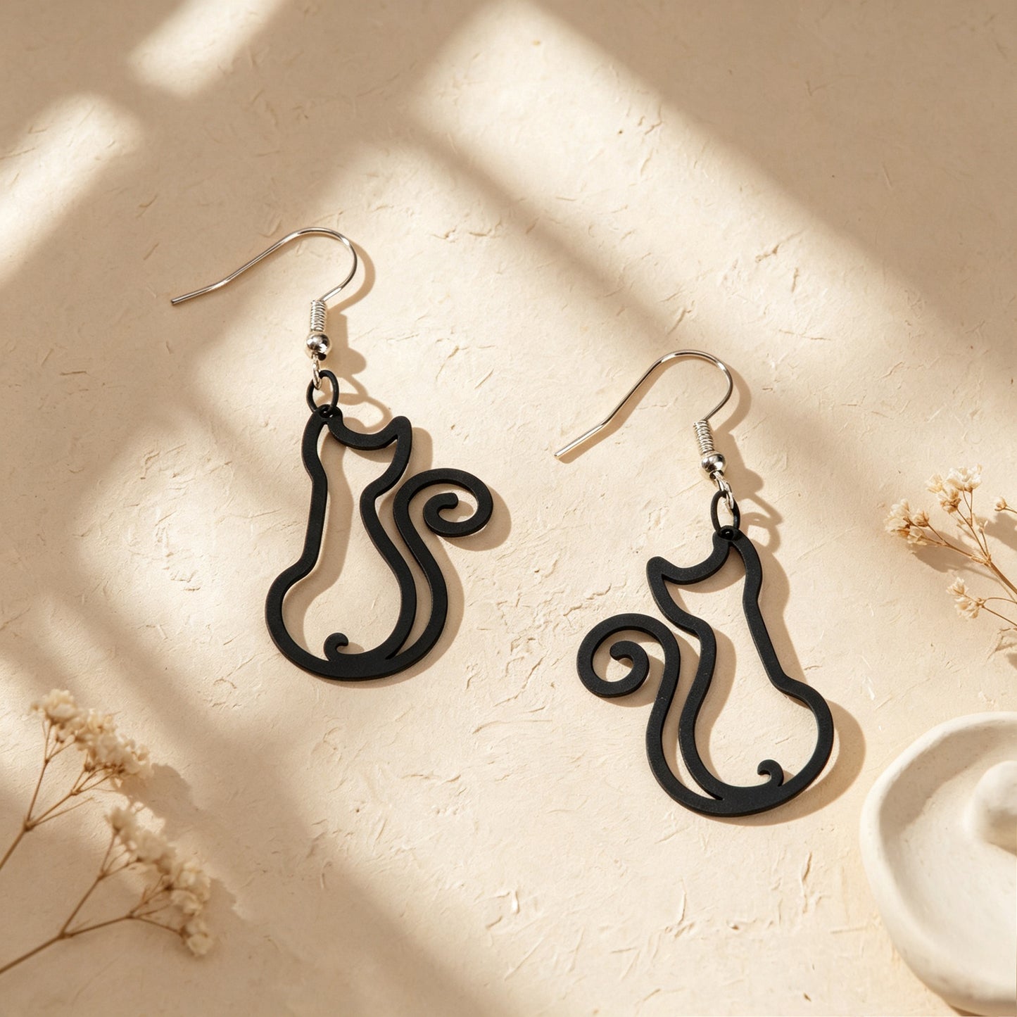 Hollow Cat Dangle Earrings Cute Animal Theme Accessory Minimalist Daily Party Jewelry Gift